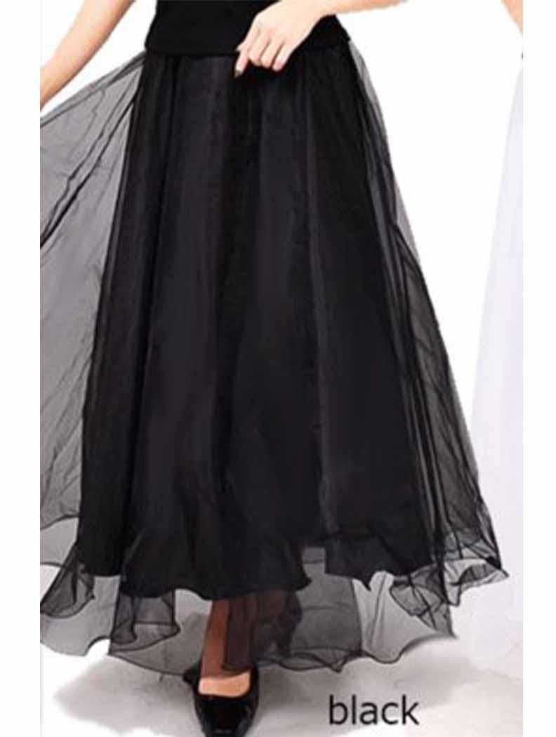 ブラック ロングスカート コンサート オーガンジー 6色展開