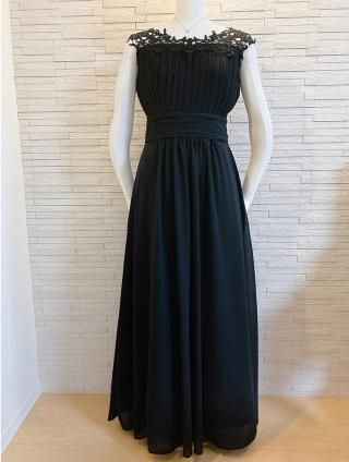 M即納】ブラック*フリル5分袖ロングドレス XS~大きいサイズ M即納】ブラック*フリル5分袖ロングドレス XS~大きいサイズ
