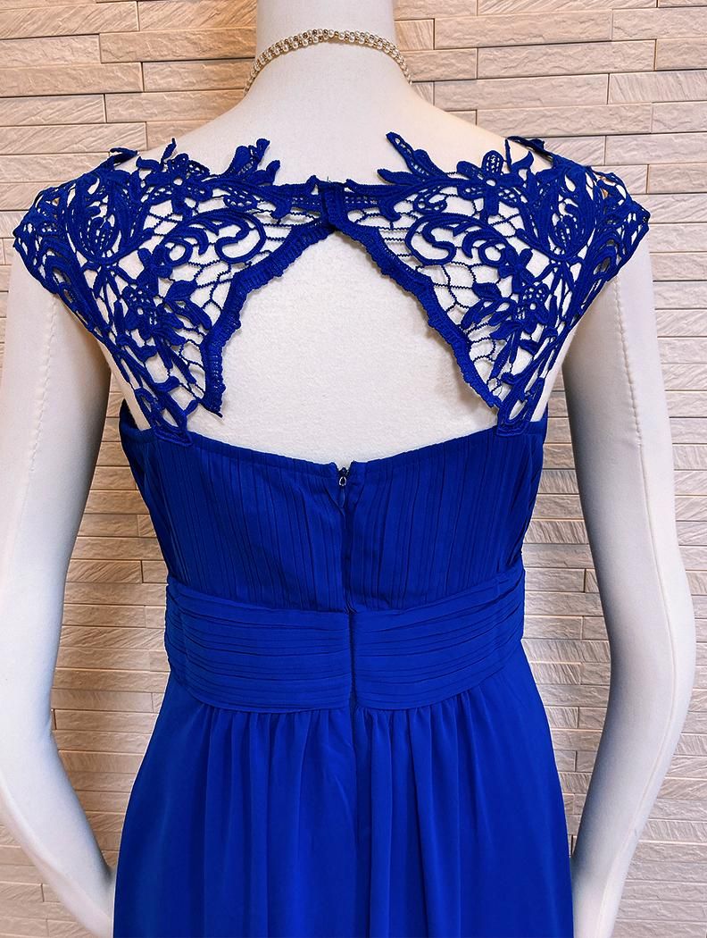 S-2XL】【ブルー】お袖付きレース☆アラクネロングドレス☆演奏