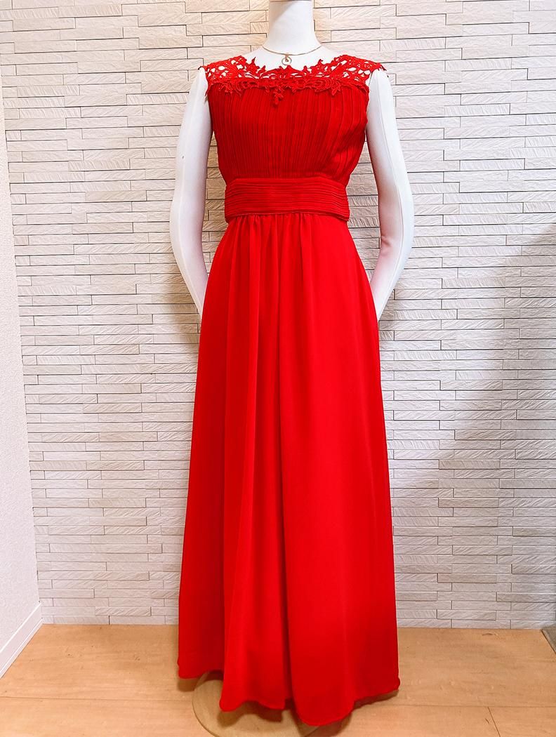 M-2XL】【レッド】お袖付きレース☆アラクネロングドレス☆演奏