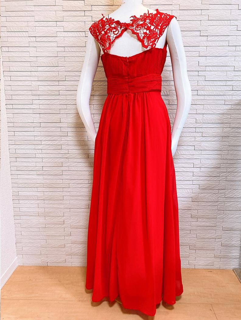 M-2XL】【レッド】お袖付きレース☆アラクネロングドレス☆演奏