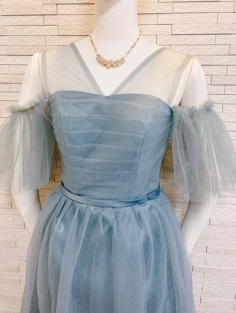 【S-2XL】ターコイズグリーンのsweet袖付きロングドレス・クロスショルダー/ 演奏会 ラミューズドレス通販(Mサイズ)