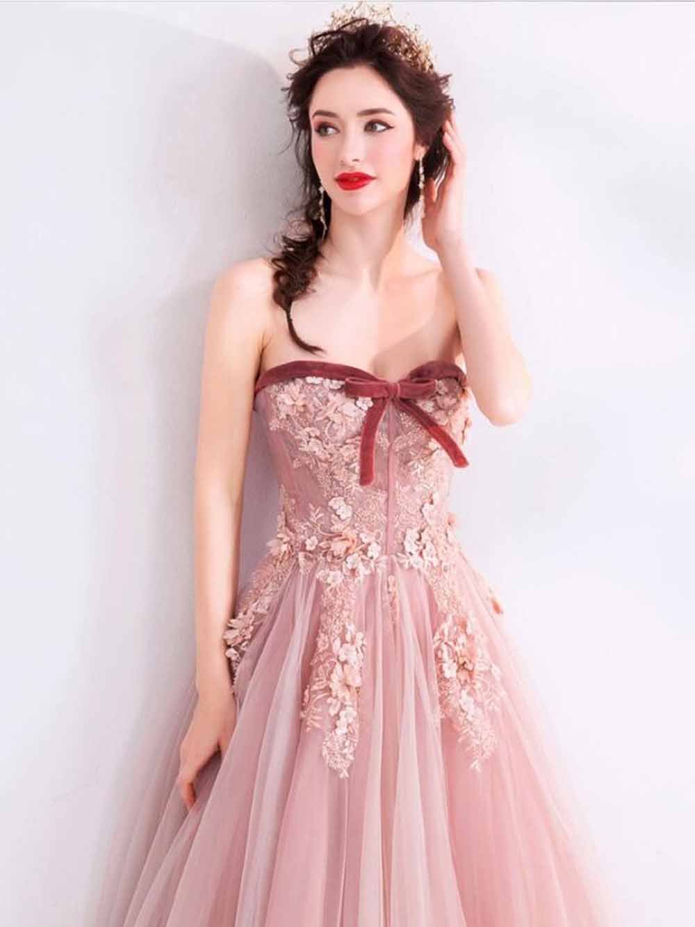 ピンク　チューブトップドレス　ロング　M