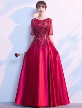 ハーモニーレッド 袖付きロングドレス 4936演奏会