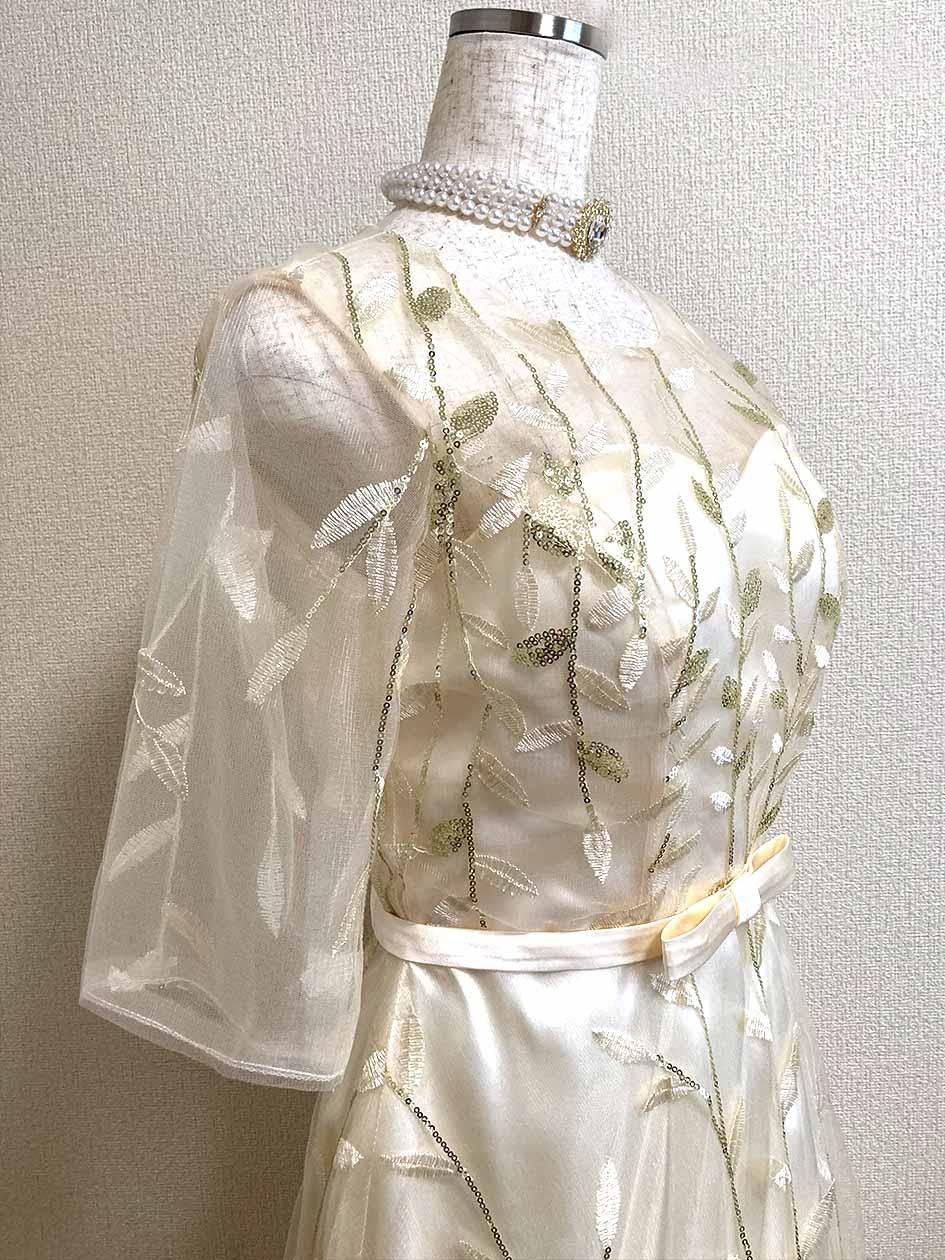Lファスナー即納【XS-3L】ブライトゴールド*リーフ刺繍ロング Lファスナー即納【XS-3L】ブライトゴールド*リーフ刺繍ロング