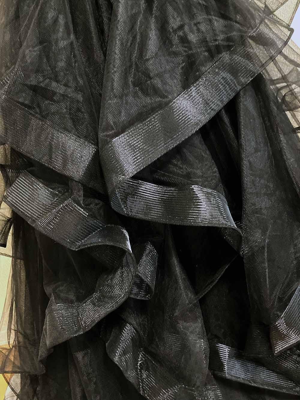M即納】ブラック*フリル5分袖ロングドレス XS~大きいサイズ M即納】ブラック*フリル5分袖ロングドレス XS~大きいサイズ