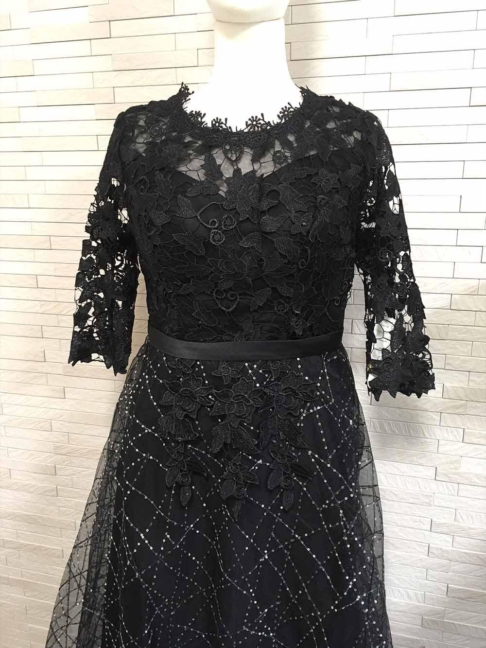 M.L即納】ドレッシーブラックロングドレス＊お袖付き＊黒