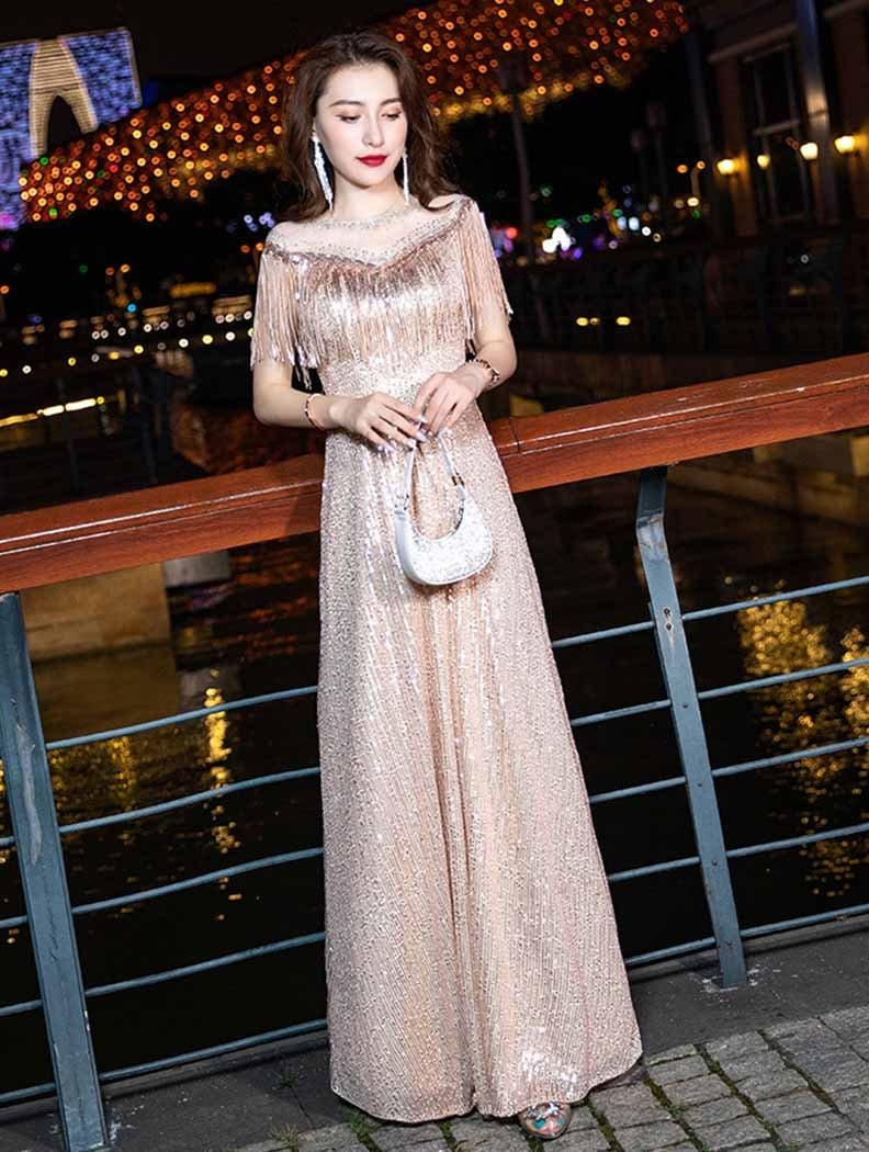 ジュエルズ ロングドレス Jewelジュエル・ゴールドロングドレス/ 演奏会 ラミューズドレス通販