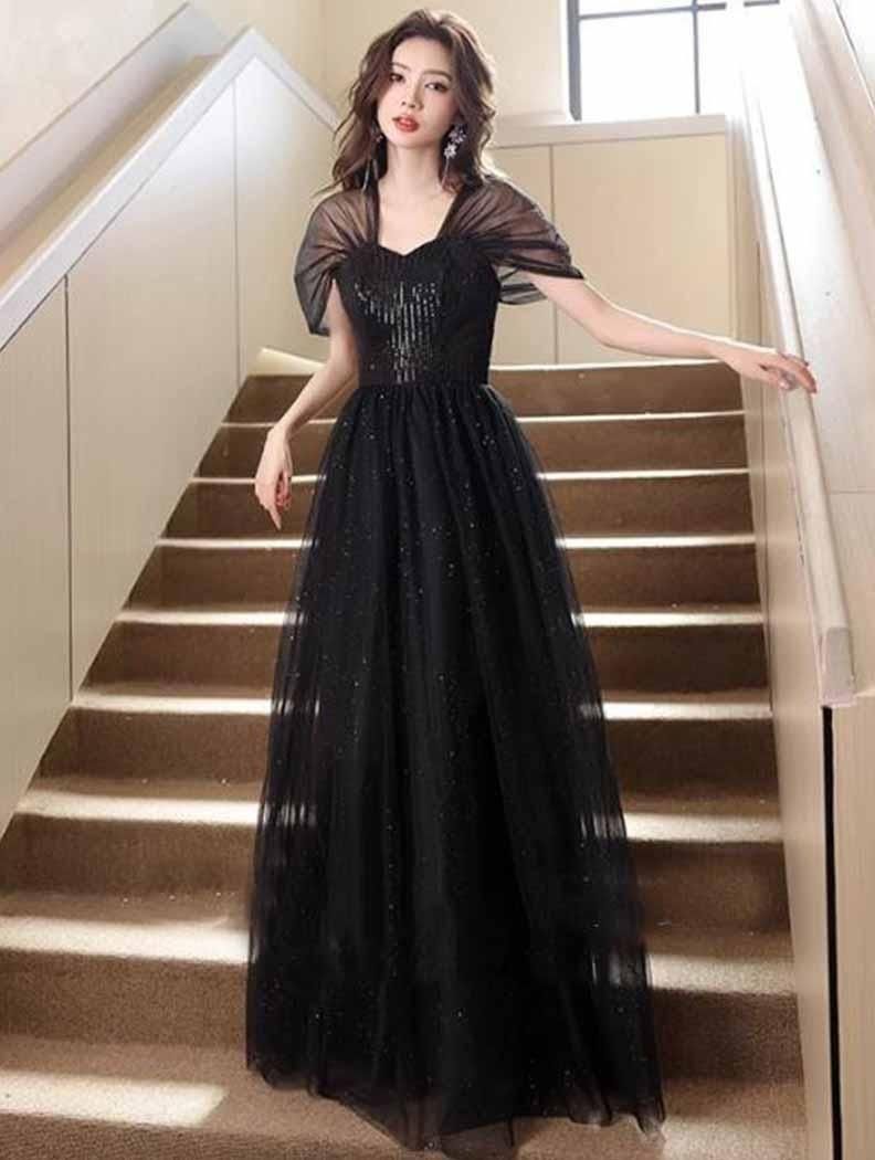 ラメ落ちなし・M即納】シアーブラック＊オフショルダードレス 演奏会