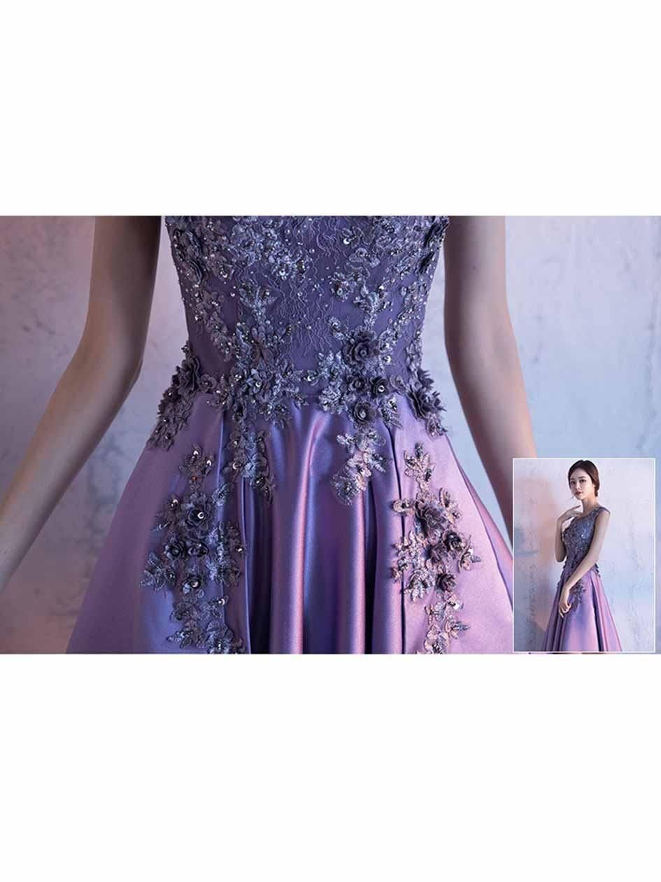 ラベンダーグリッターフラワー刺繍ロングドレス 紫 パープル 演奏会