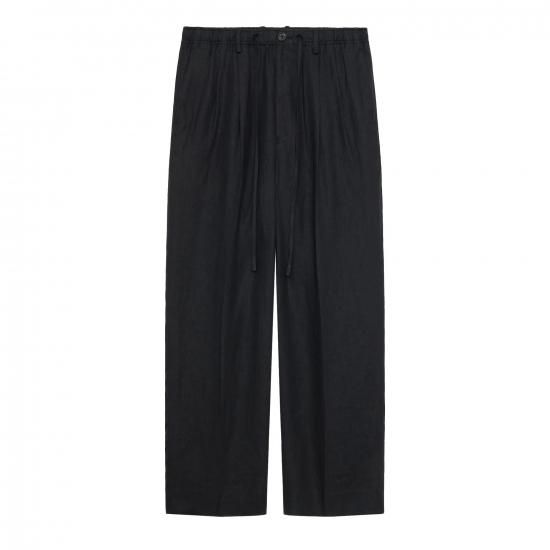HEMP SHIRTING CLASSIC FIT TWO TUCK EASY TROUSERS, Black