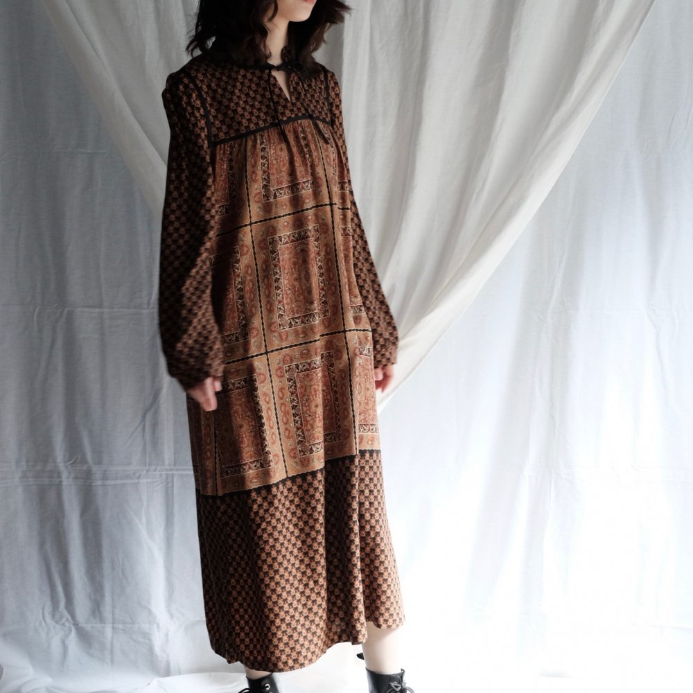 [VINTAGE] Damask Bi-pattern Boho Dress