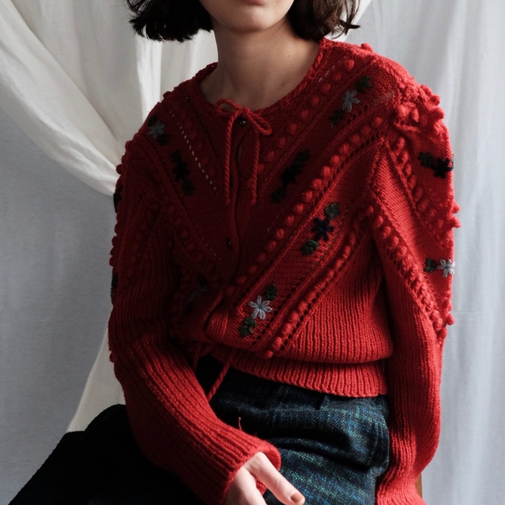 [VINTAGE] Holiday Red Hand-knitted Cardigan