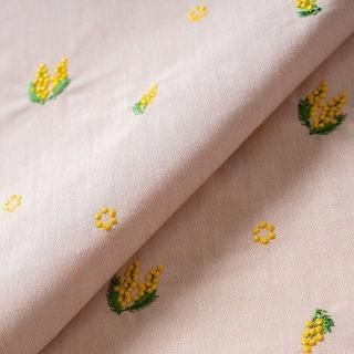 刺繍生地 【さくらんぼ/ピンクベージュ/ナチュラル