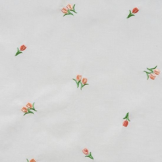 刺繍生地 【チューリップ/オフホワイト/コーラル】 カットクロス