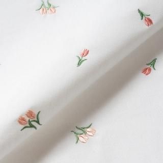 刺繍生地 【チューリップ/オフホワイト/コーラル】 カットクロス
