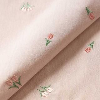 刺繍生地 【チューリップ/ピンクベージュ/コーラル