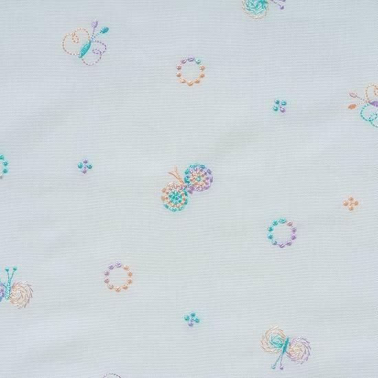 刺繍生地 【ランダム/ちょうちょ/オフホワイト/にじいろ