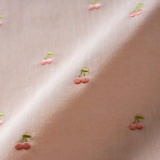 刺繍生地 【さくらんぼ/ピンクベージュ/ナチュラル