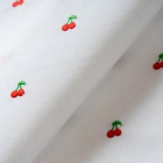 刺繍生地 【さくらんぼ/ピンクベージュ/ゴールド】 カットクロス