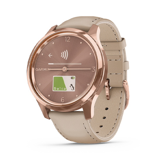 010-02241-71 GARMIN ガーミン vivomove リュクス ライト サンド レザー / 18K ローズゴールド PVD