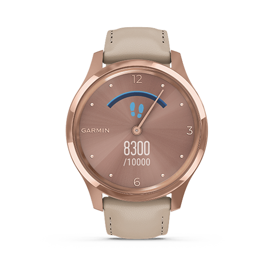 010-02241-71 GARMIN ガーミン vivomove リュクス ライト サンド レザー / 18K ローズゴールド PVD