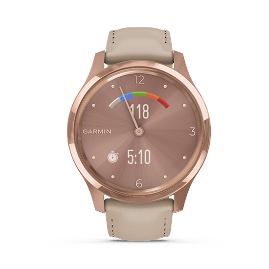 010-02241-71 GARMIN ガーミン vivomove リュクス ライト サンド レザー / 18K ローズゴールド PVD