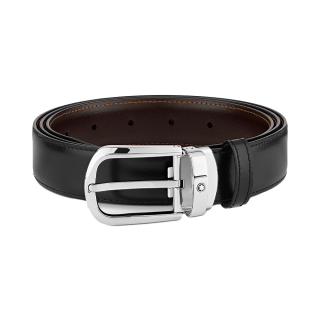 MB114412 MONTBLANC モンブラン ホースシューバックル ブラック/ブラウン リバーシブルレザーベルト 30mm