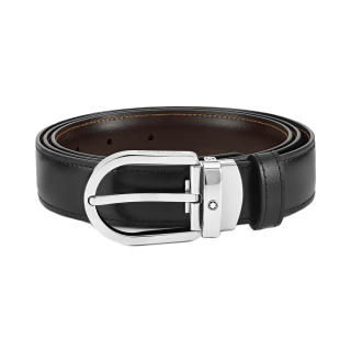 MB128135 MONTBLANC モンブラン ホースシューバックル ブラック/ブラウン リバーシブルレザーベルト 30mm
