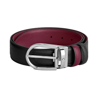 MB199638 MONTBLANC モンブラン ホースシューバックル ブラック/カシス リバーシブルレザーベルト 35mm