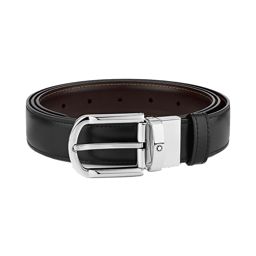 MB111080 MONTBLANC モンブラン ホースシューバックル ブラック/ブラウン リバーシブルレザーベルト 30mm