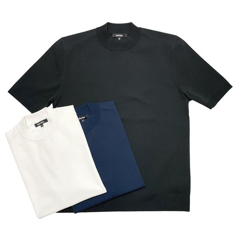 Revenir リブニール コットン ポリエステル モックネック ショートスリーブ ウォッシャブル ニットTシャツ | alta sotto Revenir リブニール コットン ポリエステル モックネック ショートスリーブ ウォッシャブル ニットTシャツ | alta sotto