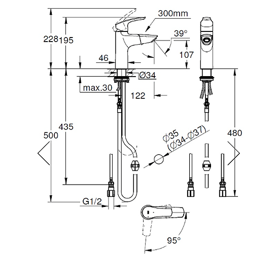 未使用品|グローエ JP335902 シングルレバー 洗面混合栓 吐水口 未使用品|グローエ JP335902 シングルレバー 洗面混合栓 吐水口