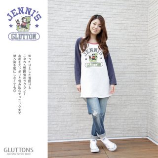 【Gluttons】Jennfer & Edwardカレッジ柄☆ツートンロング袖Tシャツ