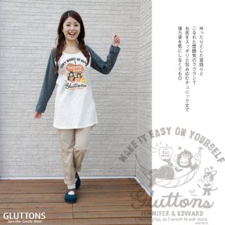 【Gluttons】ジェニ＆エド☆YUMMY  FACE 　ツートンロングT