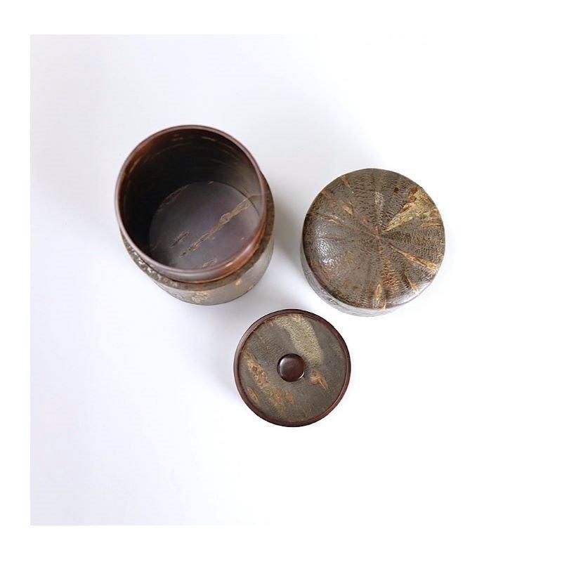 総皮茶筒 霜降皮 まくり貼り（米沢研吾 作） - 藤木伝四郎商店