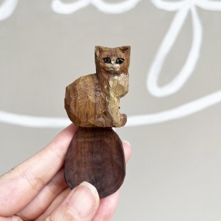 【クロミヤアイ】木彫り猫の茶さじ