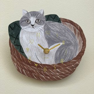 【 松尾ミユキ 】 ダイカット掛け時計 Cat in the basket