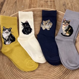 バンブーソックス【4足セット】 猫柄アソート ギフトボックス入り - ネコペコリ 猫との暮らし雑貨