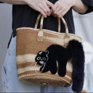 CAT IN DA HOUSE 　キャットインダハウス 　もこもこ猫バッグ モコモコねこカゴバッグ ウィッカーVer. ブラック | CAT IN DA