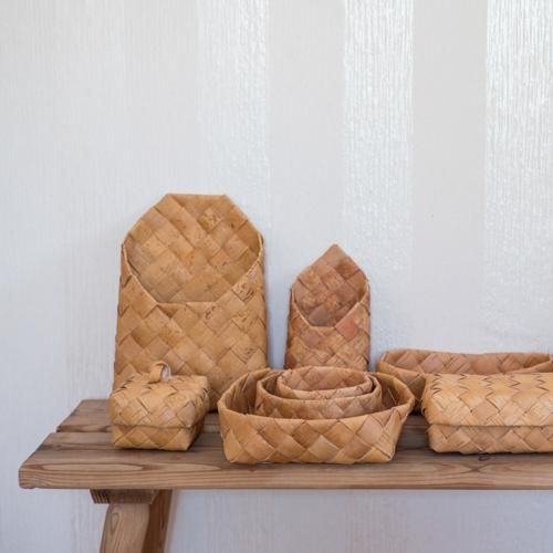 白樺かご　フィンランド製 白樺かごボックス 白樺ふた付きかご 箱 バスケット 飾り編み