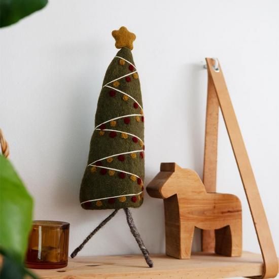 デンマークから来た、羊毛フェルトのクリスマスツリー35cm・ミニ15cm