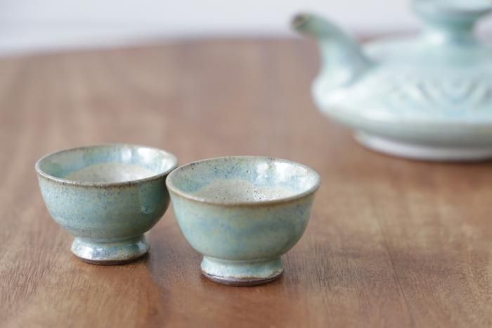 壺屋焼　緑釉カラカラ盃セット（かぼちゃ） 楽天市場】緑釉宝瓶・湯冷ましセット かぶせ茶付き 熊谷孝司