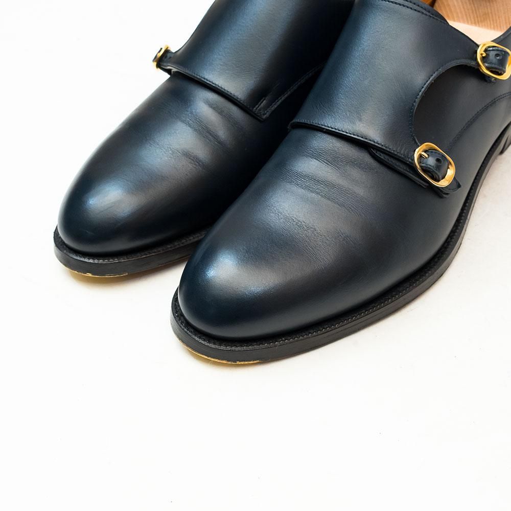 F.lli Giacometti ダブルモンク レザーシューズ 紺 41 F.lli Giacometti ダブルモンク レザーシューズ 紺 41