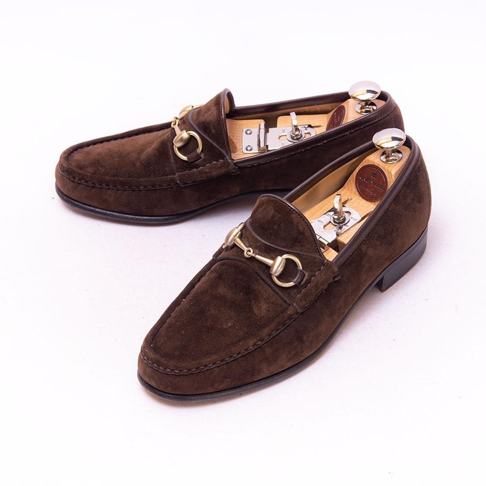 GUCCI ブラウン スエード ビットローファー 保存袋付き グッチ ビットローファー ダークブラウン スエード サイズ39.5D