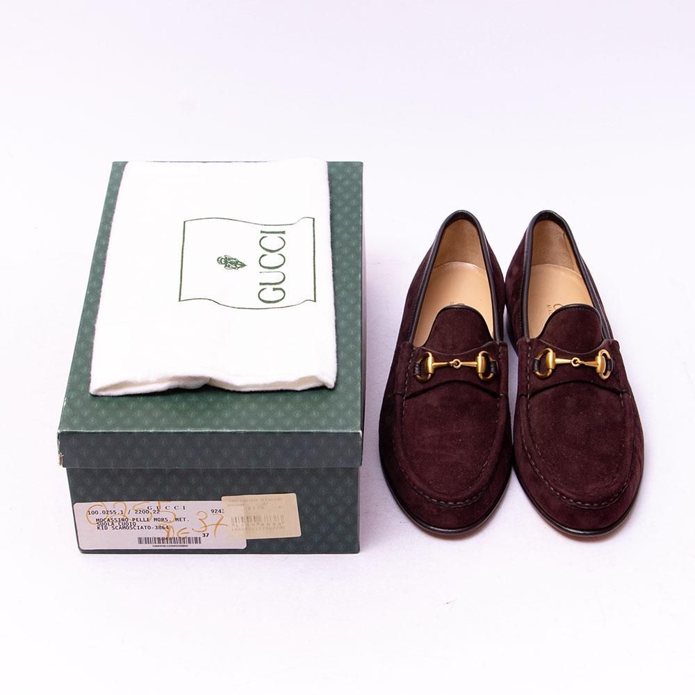 GUCCI ビットローファー 37 グッチ ビットローファー ボルドー ヌバック レディース サイズ