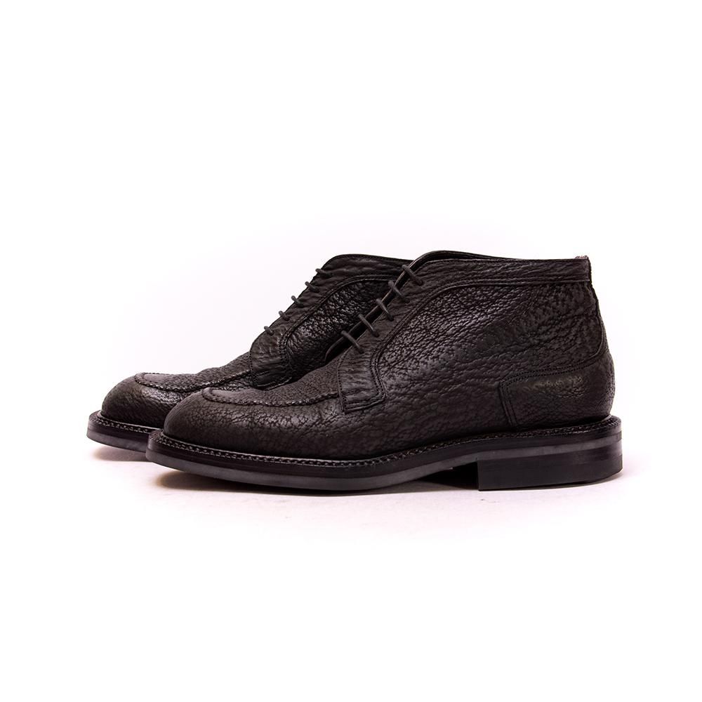 サントーニ レースアップブーツ Uチップ ブラック シャークスキン