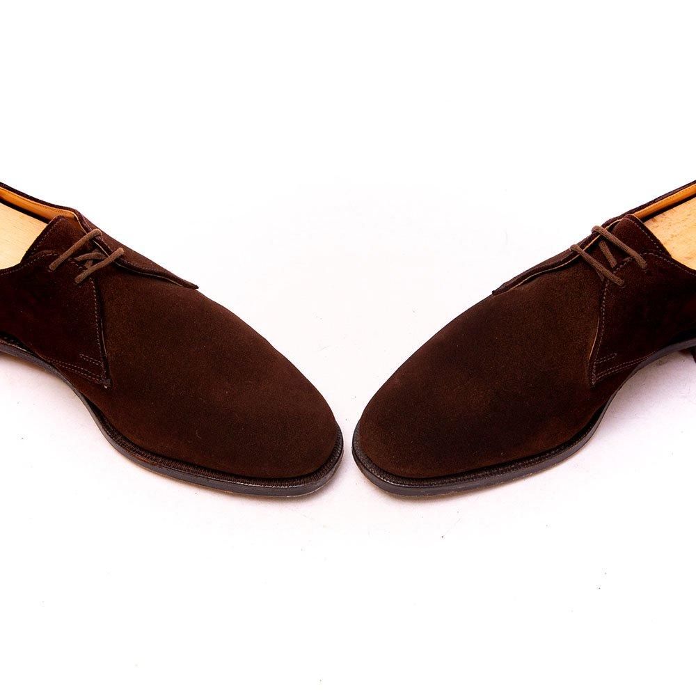 【未使用】ポールセンスコーン　スエードシューズ クロケット＆ジョーンズ プレーントゥ Vフロント ダークブラウン