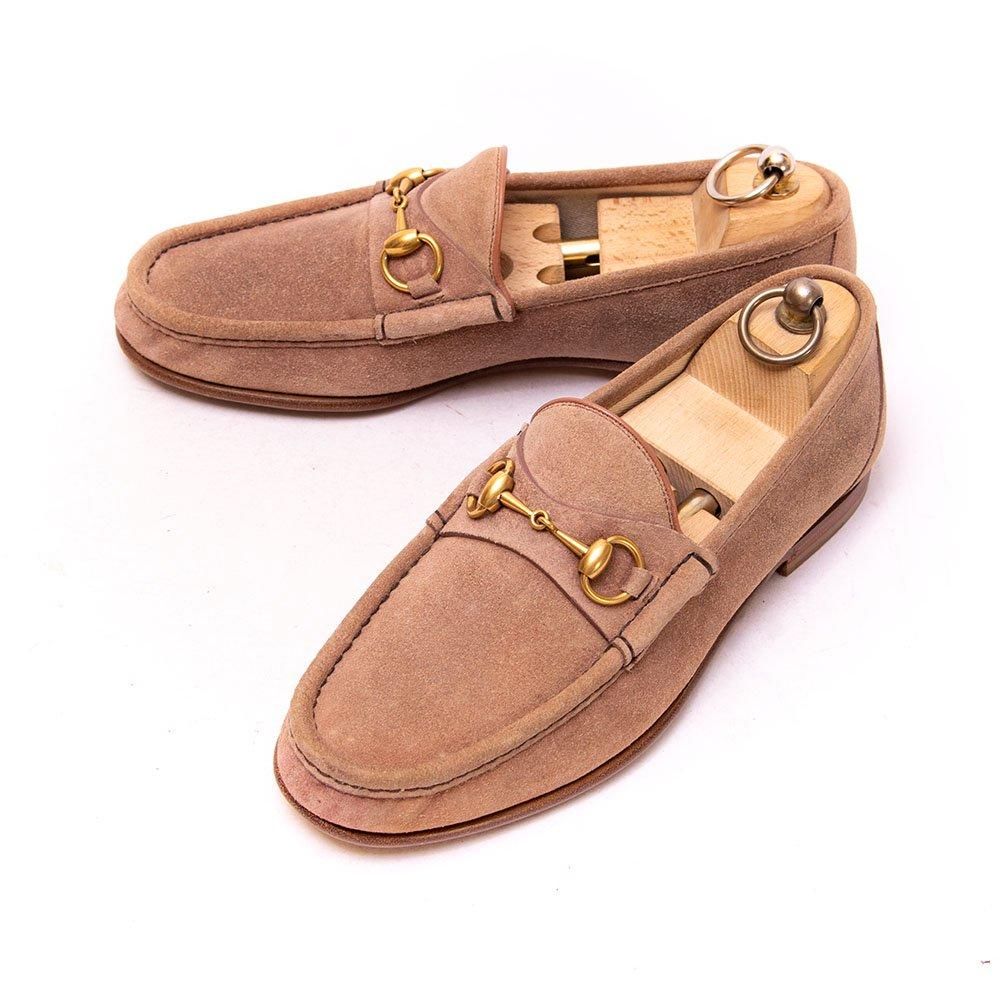 GUCCI ビットモカシン ベージュ スエード ローファー 6B