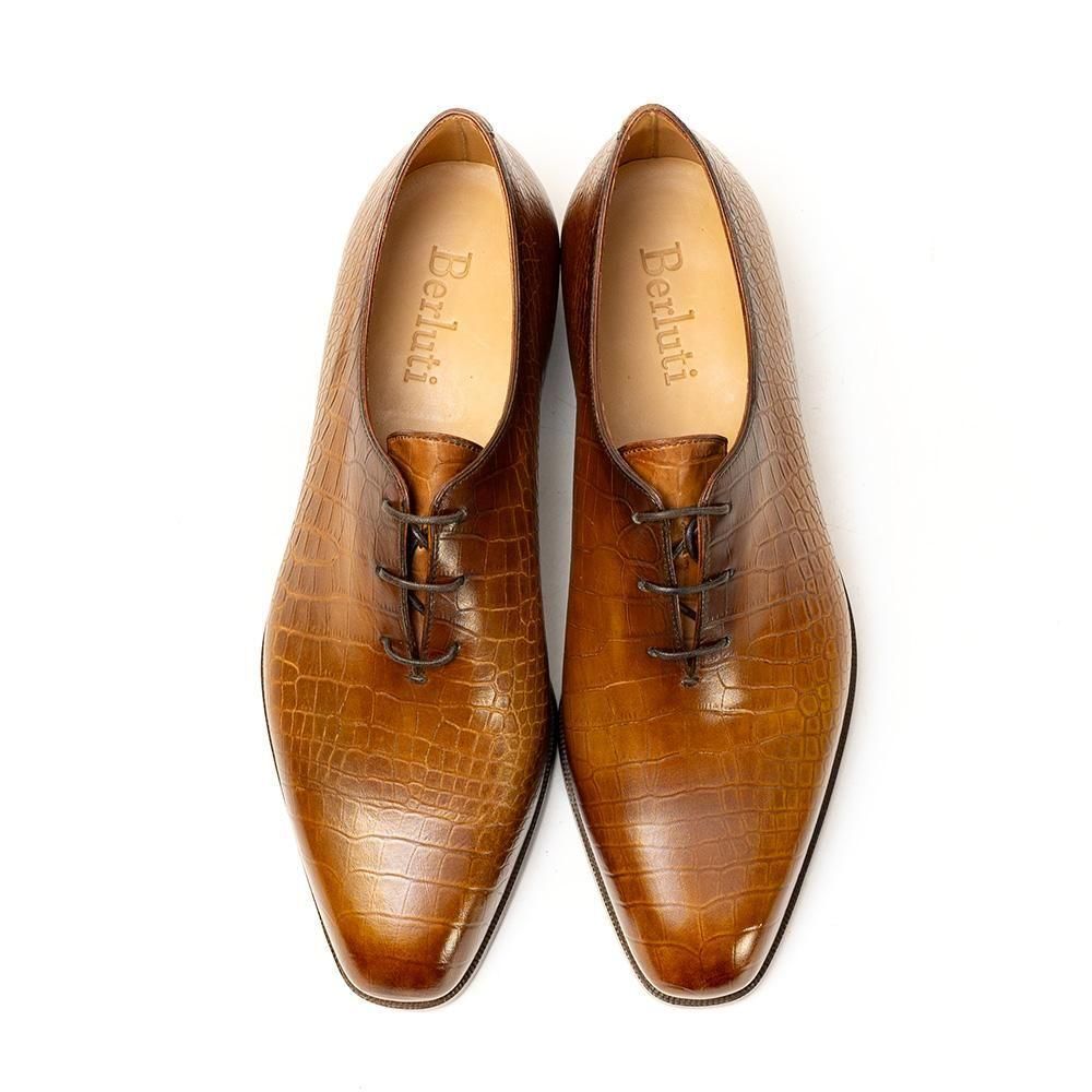 ベルルッティ アレッサンドロ ホールカット ブラウン クロコ型